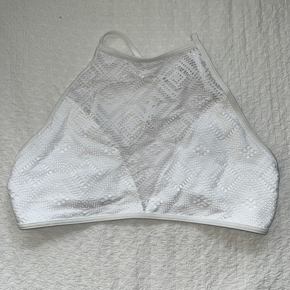 Aerie crochet halter bikini top, size medium, white